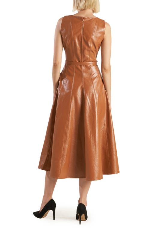 Freemarket Sleeveless Belted Faux Leather Midi Dress In Brown