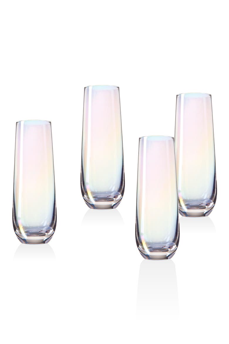 Iridescent Set of 4 Stemless Champagne Flutes, Main, color, IRIDESCENT