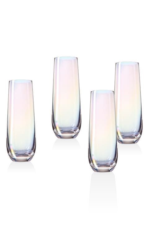 Iridescent Set of 4 Stemless Champagne Flutes