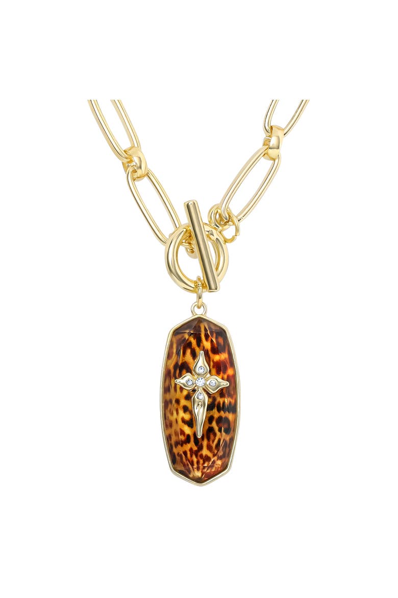 Chunky Toggle Necklace With Cross Pendant, 18", Main, color, Brown