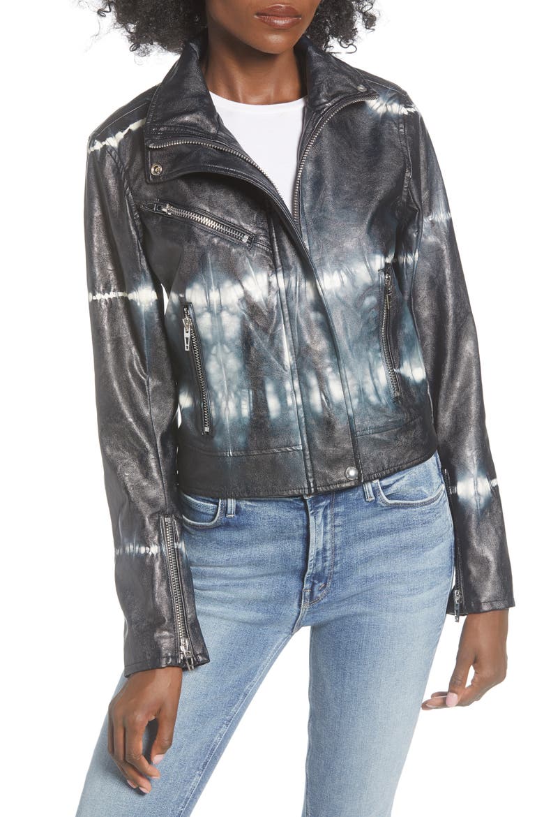 High Collar Tie Dye Faux Leather Moto Jacket, Alternate, color, BLISS FIELD