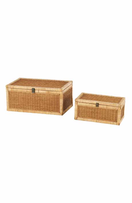 Wood Set of 2 Decorative Rattan Boxes