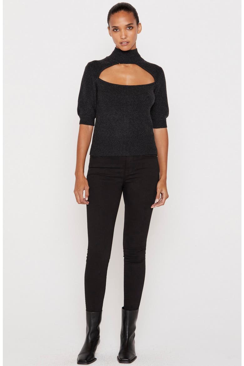 Cutout Turtleneck Cashmere Sweater, Alternate, color, CHARCOAL H