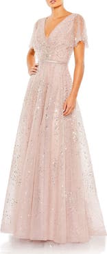 Mac Duggal Embellished Butterfly Sleeve Wrap Evening Gown