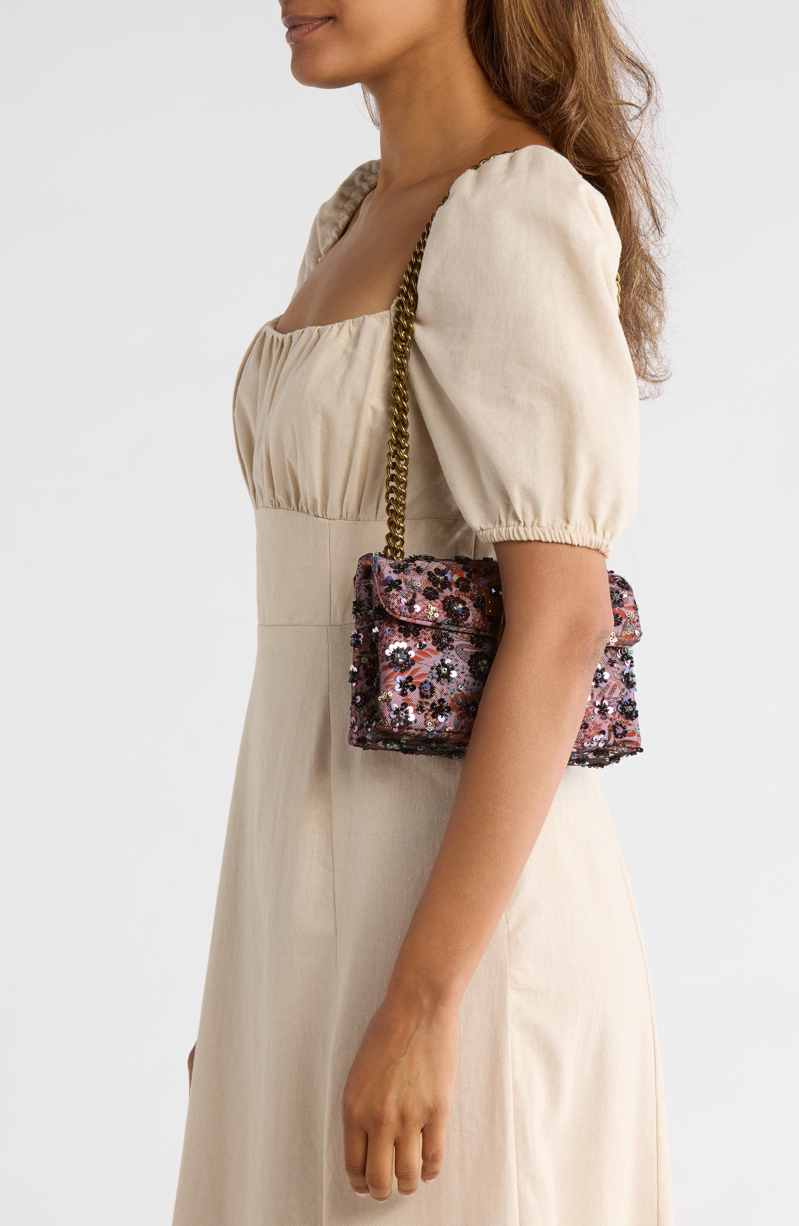 Kurt Geiger London Sequin Flower Mini Brixton Shoulder Bag, Alternate, color, 