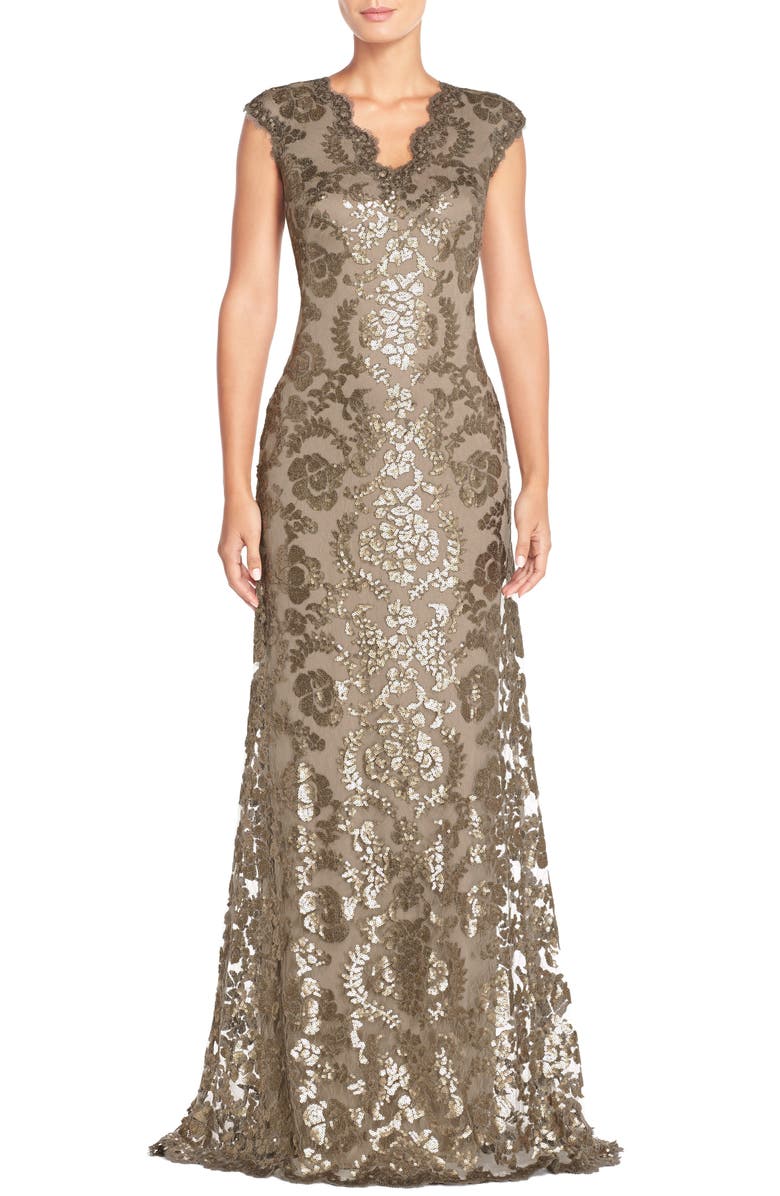 Tadashi Shoji Sequin Lace Gown, Main, color, 