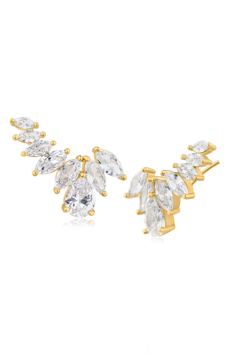 CZ by Kenneth Jay Lane Pear & Marquise Cubic Zirconia Crawler Earrings, Main, color,
