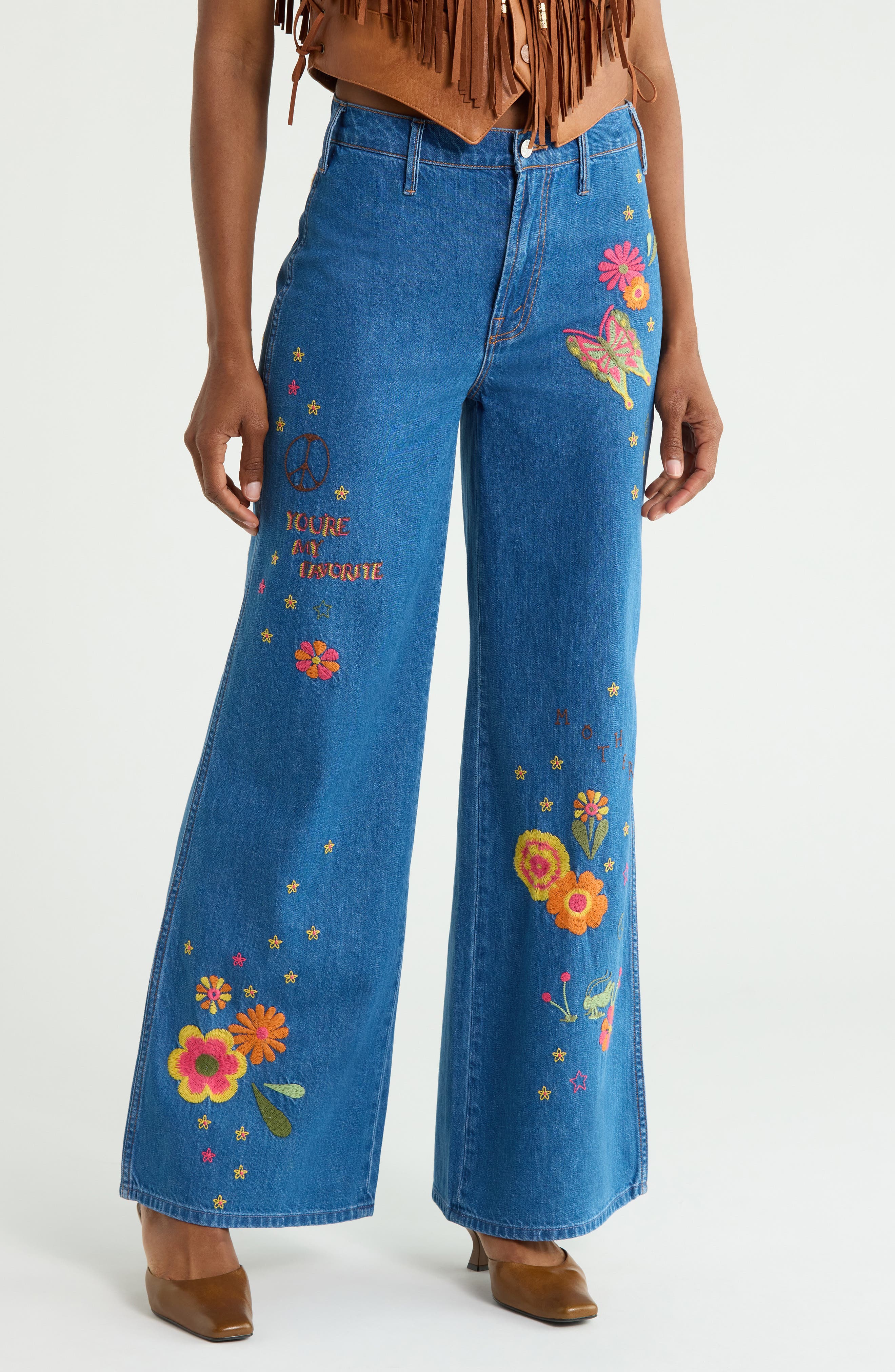 The Heyday Hustler Roller High Waist Embroidered Wide Leg Jeans