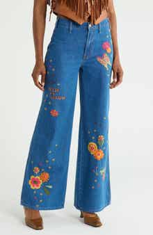 The Heyday Hustler Roller High Waist Embroidered Wide Leg Jeans
