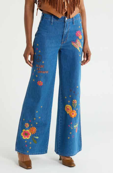 The Heyday Hustler Roller High Waist Embroidered Wide Leg Jeans