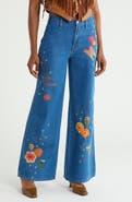 MOTHER The Heyday Hustler Roller High Waist Embroidered Wide Leg Jeans