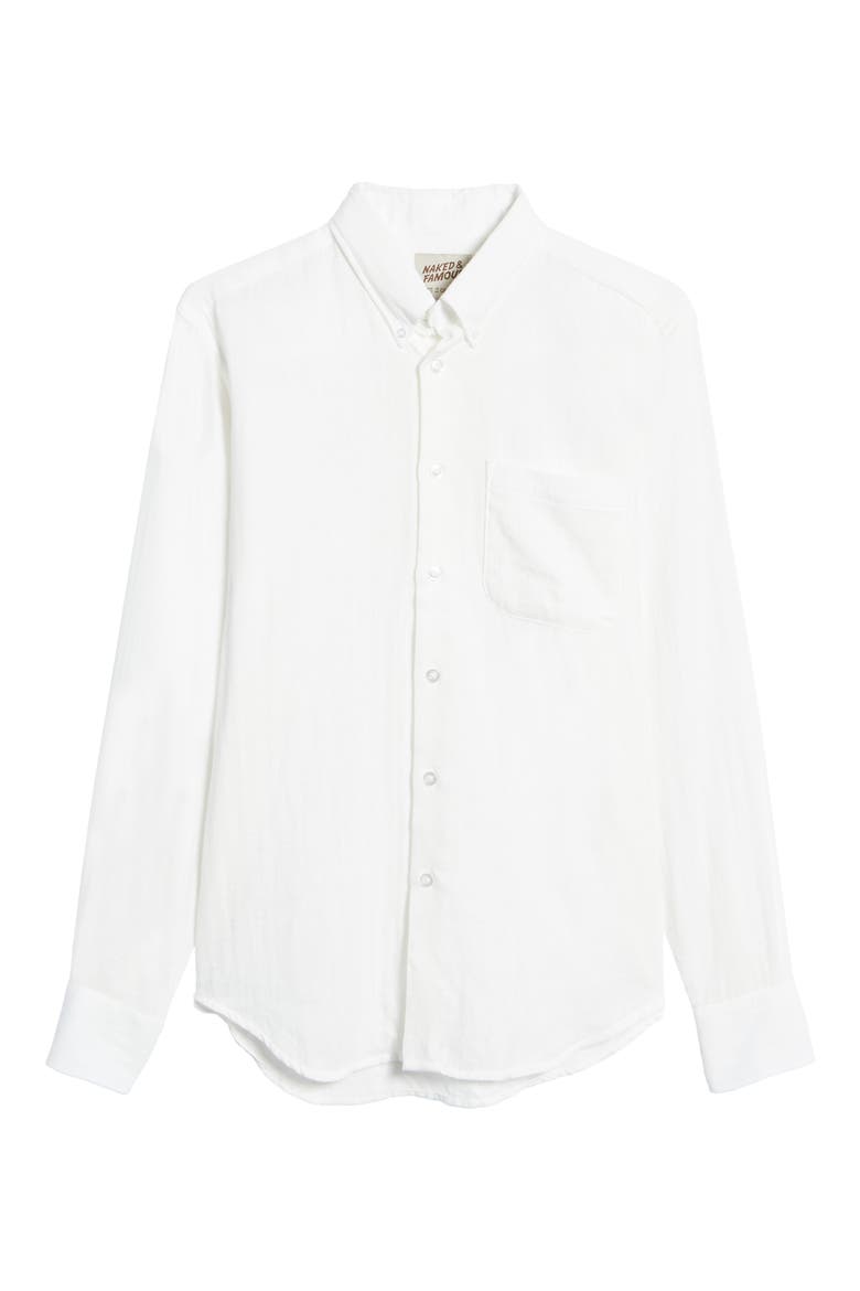 Slim Fit Double Weave Button-Down Shirt, Alternate, color, DOUBLE WEAVE GAUZE - WHITE