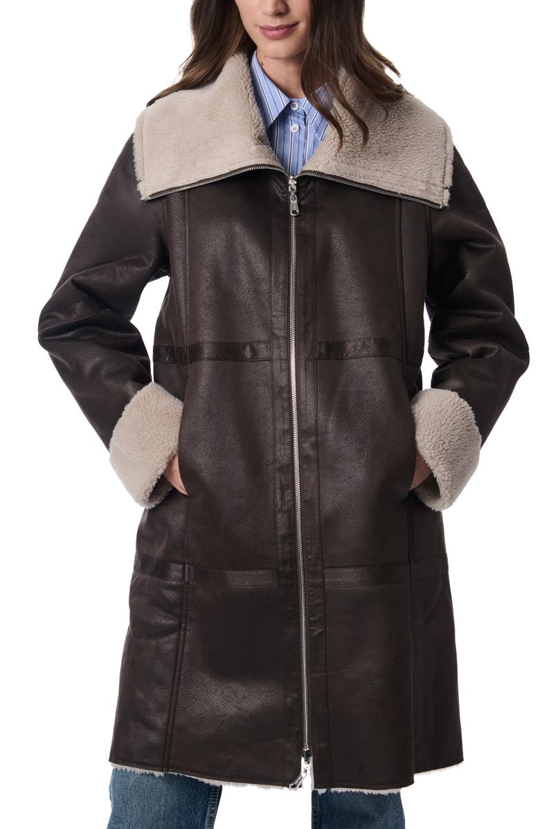 Bernardo Faux Leather & Faux Fur Reversible Coat, Alternate, color, Dark Brown/ Taupe