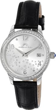 PORSAMO BLEU Ruby Sunray Croc Embossed Leather Strap Watch, 34mm