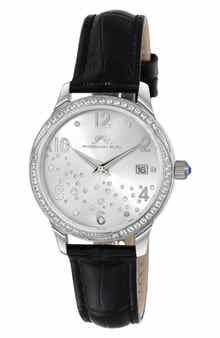 PORSAMO BLEU Ruby Sunray Croc Embossed Leather Strap Watch, 34mm