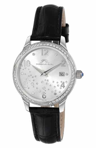 PORSAMO BLEU Ruby Sunray Croc Embossed Leather Strap Watch, 34mm