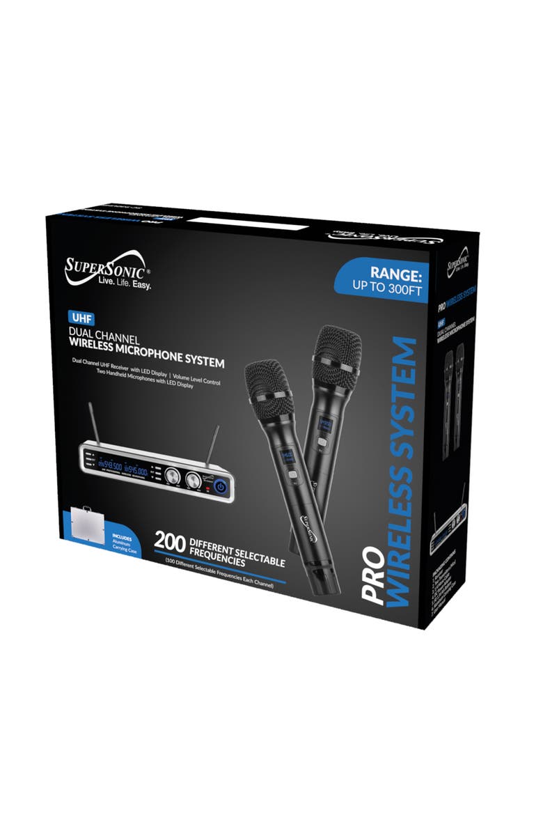 UHF Dual Fixed Channel Wireless Microphone 300ft Range, Alternate, color, Black
