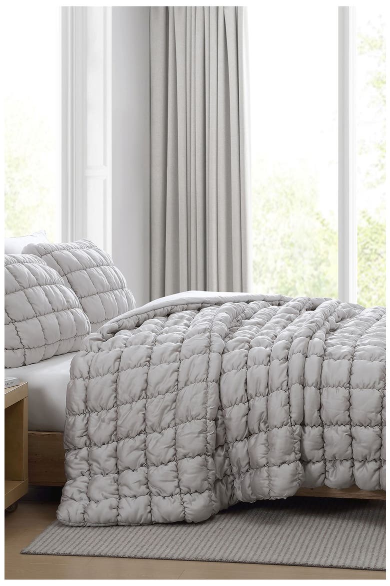 Silky Puff Squares Comforter, Alternate, color, PEARL GRAY