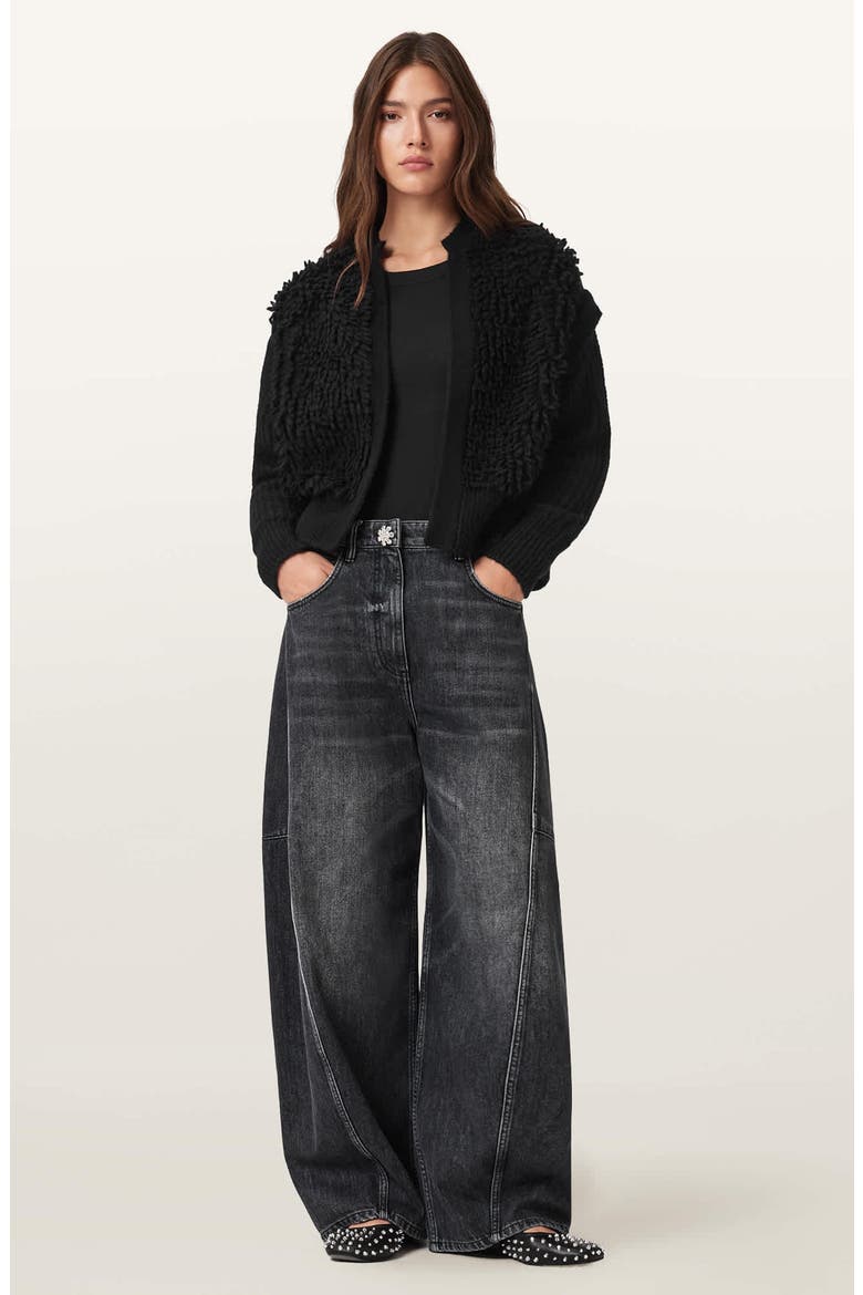 Elias Loopy Wool Blend Cardigan, Alternate, color, BLACK