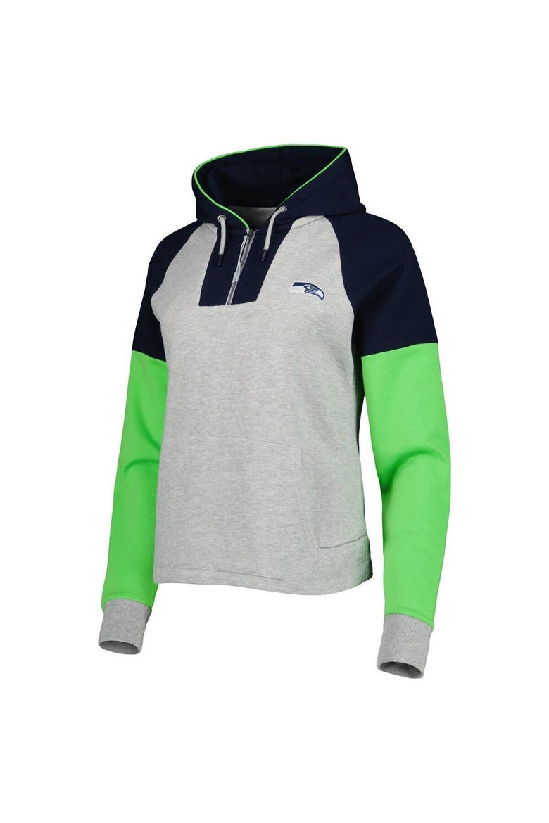 Women's Antigua Heathered Gray/Navy Seattle Seahawks Jackpot Raglan Half-Zip Pullover Hoodie, Alternate, color, Heather Gray