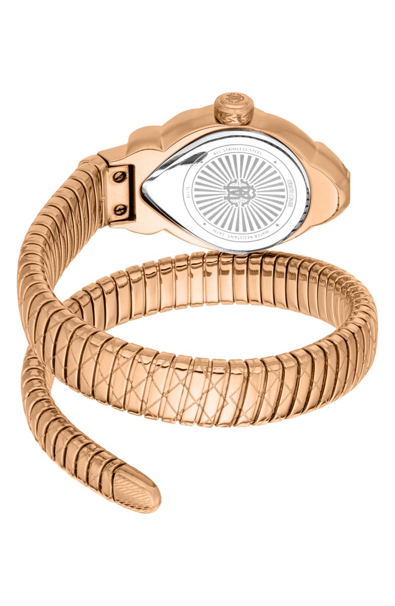 Roberto Cavalli Fiaba Snake Wraparound Bracelet Watch, 24.5mm x 39mm, Alternate, color, Rose Gold