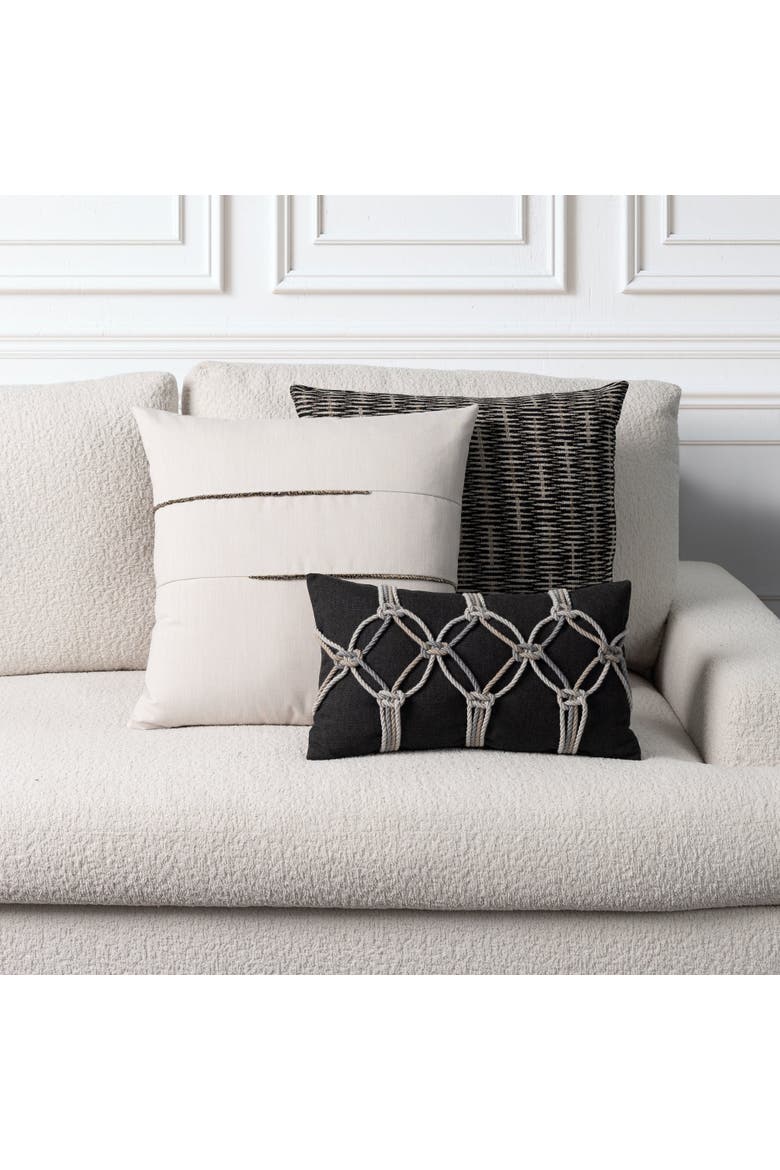 Micro Fringe Square Indoor & Outdoor Square Woven Accent Pillow with chenille accents, Alternate, color, Grigio