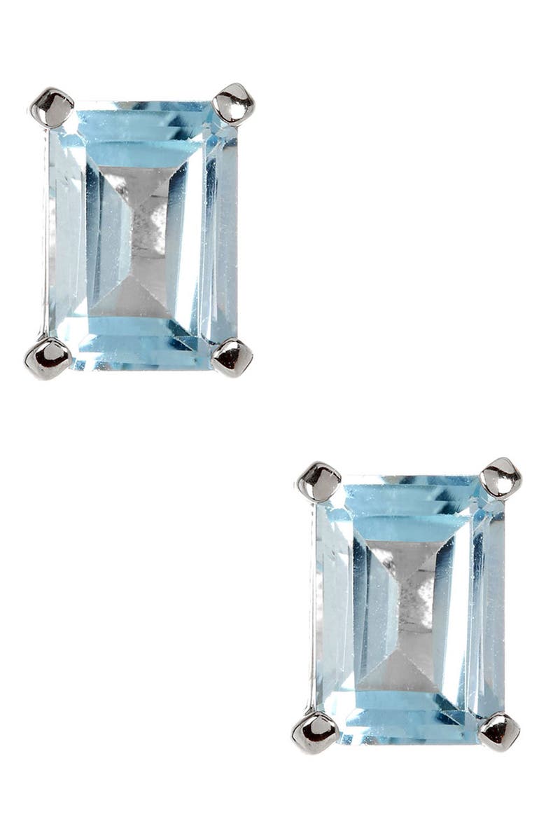 SAVVY CIE JEWELS 18K Yellow Gold Vermeil Emerald-Cut Sky Blue Topaz Stud Earrings, Main, color, 