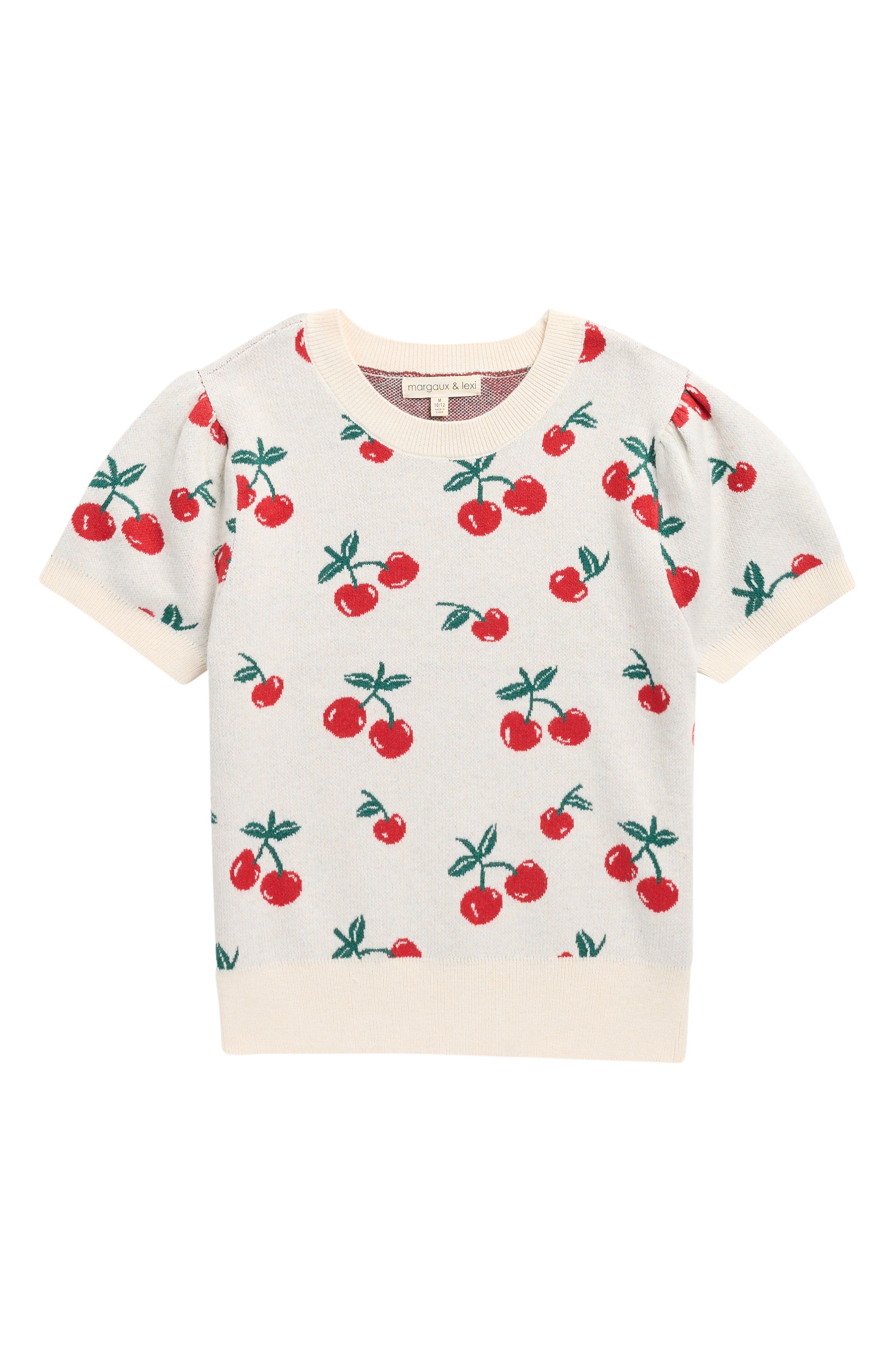 MARGAUX AND LEXI Kids' Cherry Jacquard Short Sleeve Sweater