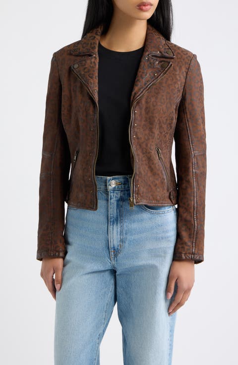 Nyxa RF Leopard Print Suede Leather Jacket