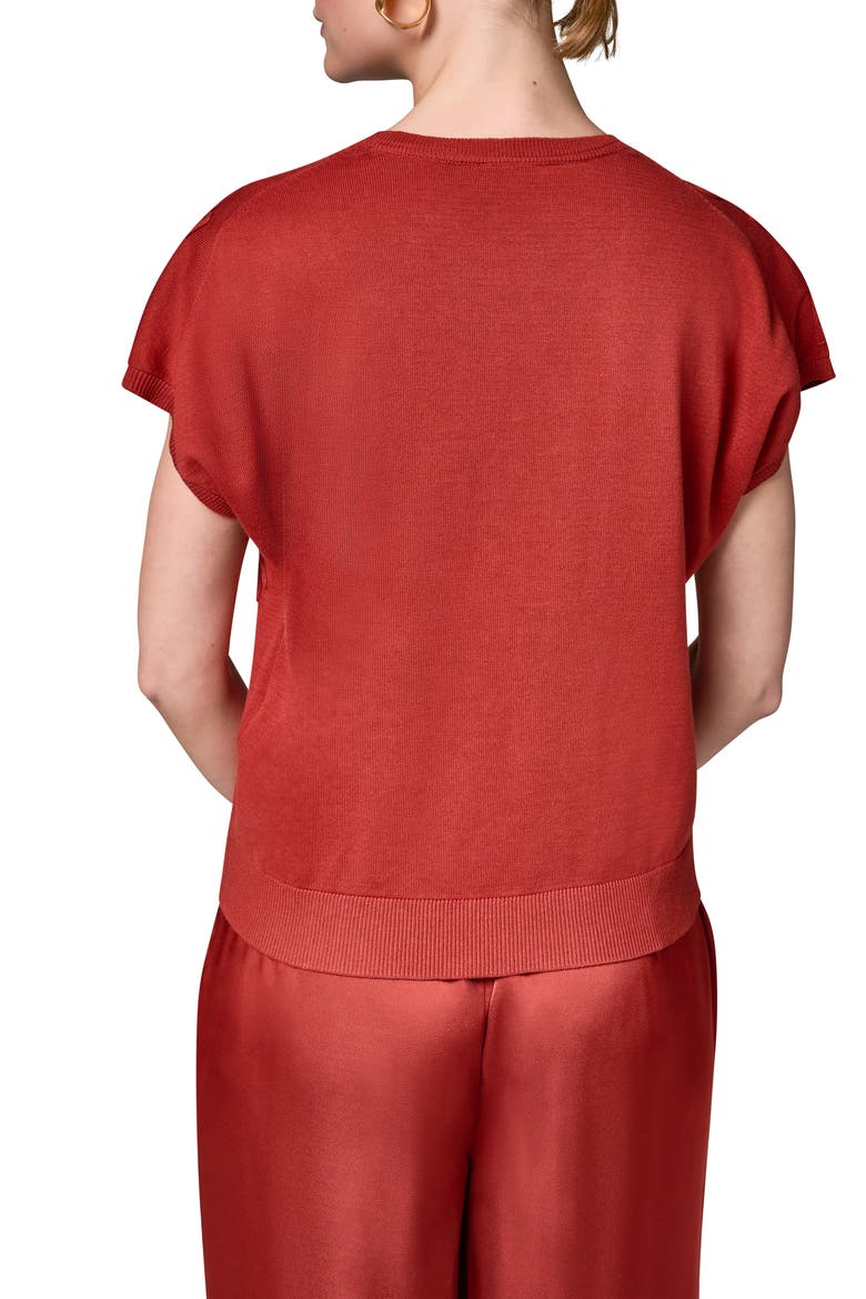 Embroidered Short Sleeve Cotton Sweater, Alternate, color, SUNBAKED
