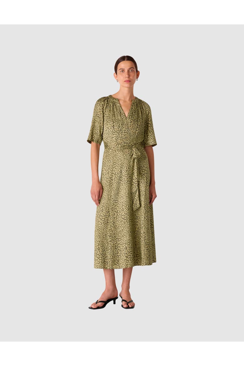 Leopard Short Sleeve Midi Dress, Main, color, Green/Multi