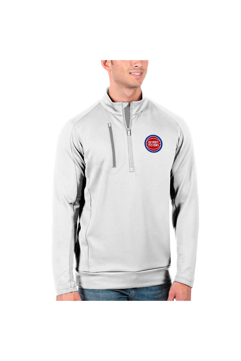 Men's Antigua White Detroit Pistons Generation Quarter-Zip Pullover Jacket, Alternate, color, White