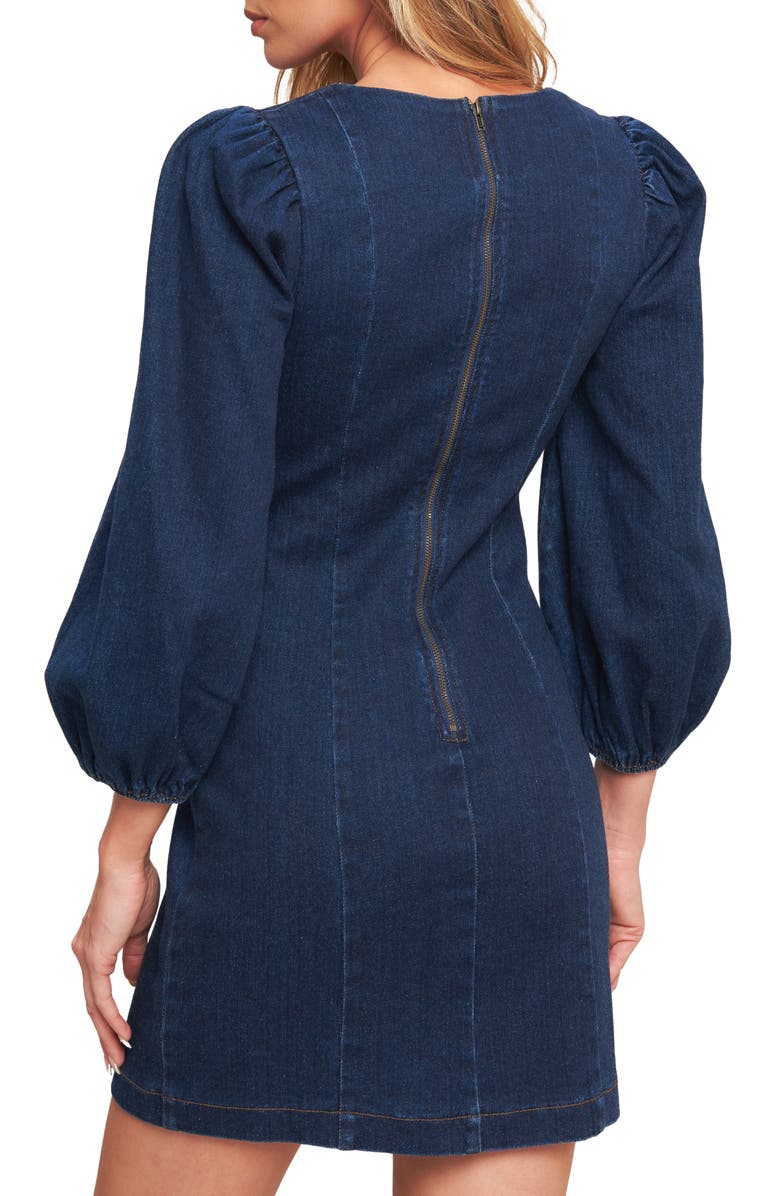 FLYING TOMATO Long Sleeve Denim Minidress, Alternate, color, Medium Indigo