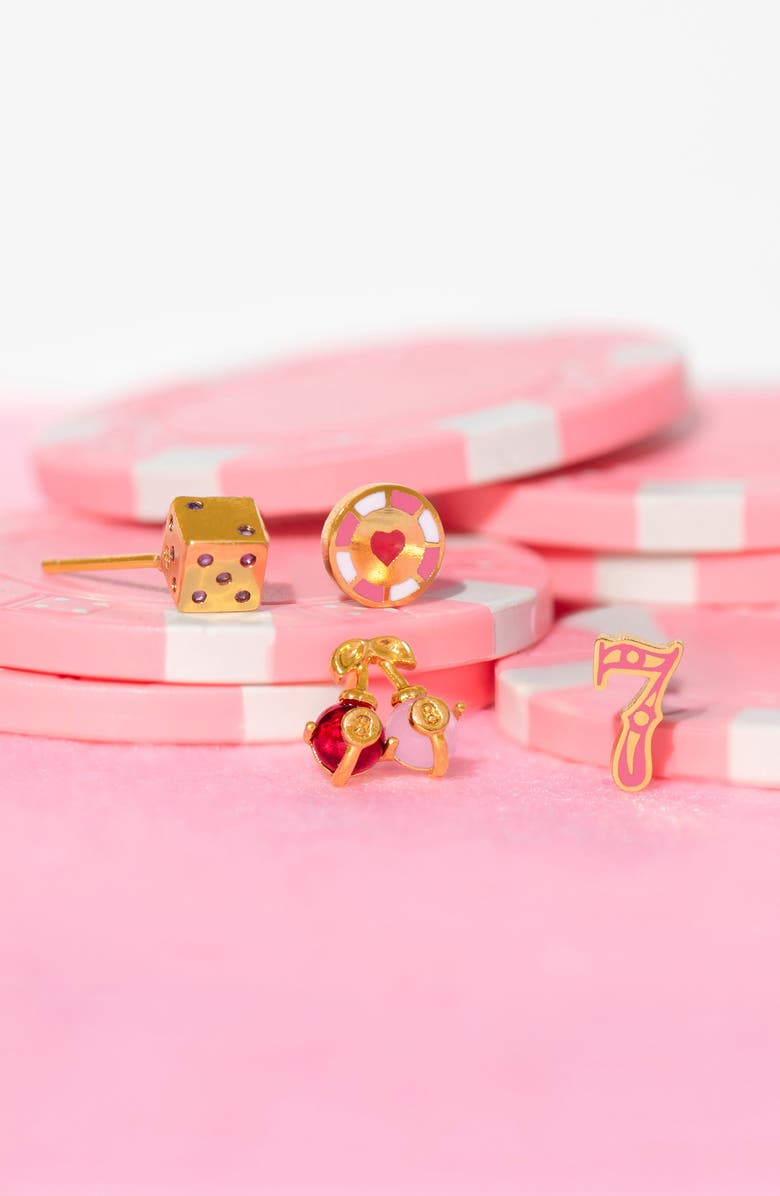 Girls Crew Feeling Lucky Set of 4 Assorted Single Stud Earrings, Alternate, color, Gold