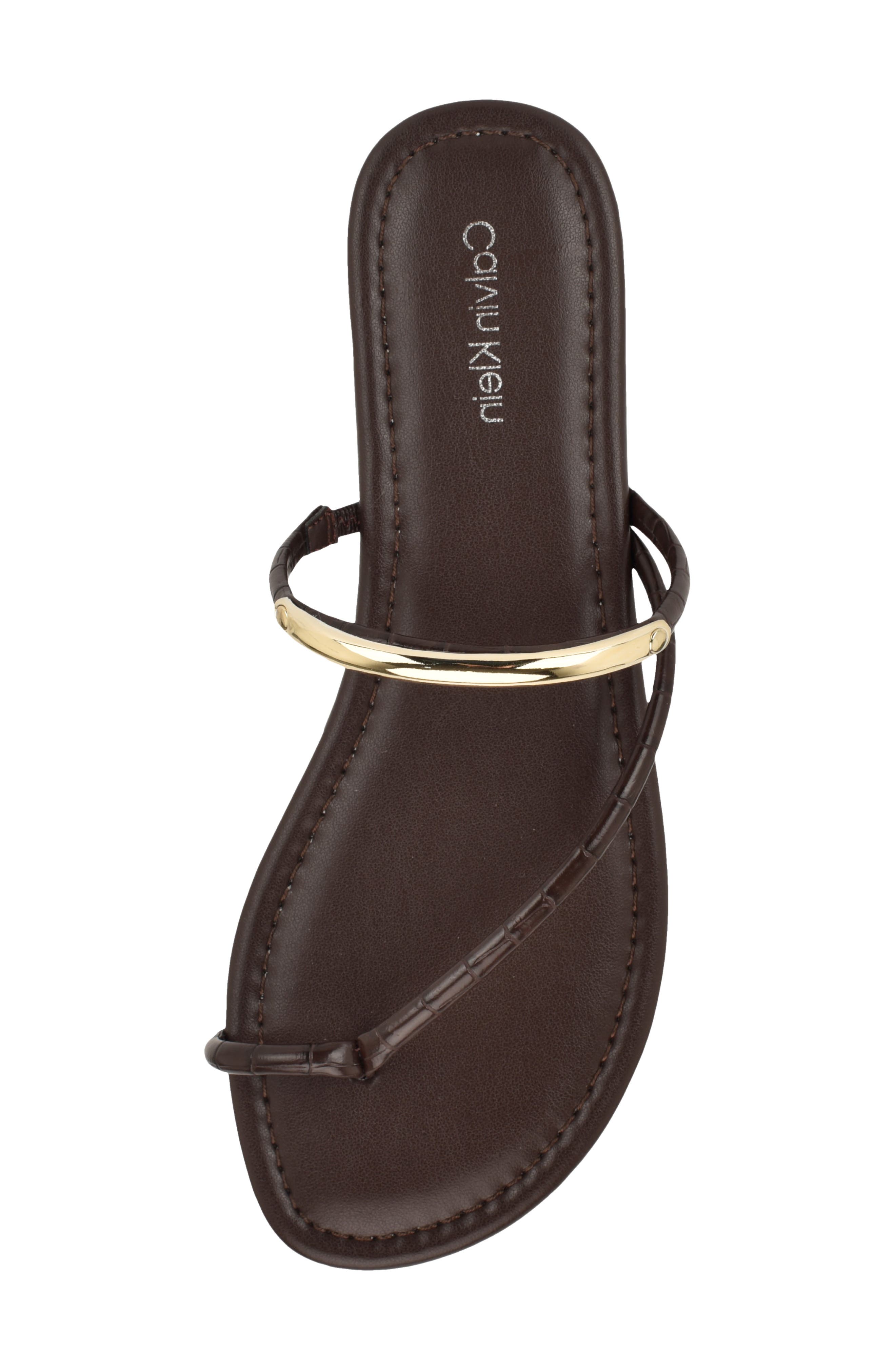 Bienna Toe Loop Sandal, Alternate, color, DARK BROWN CROCO