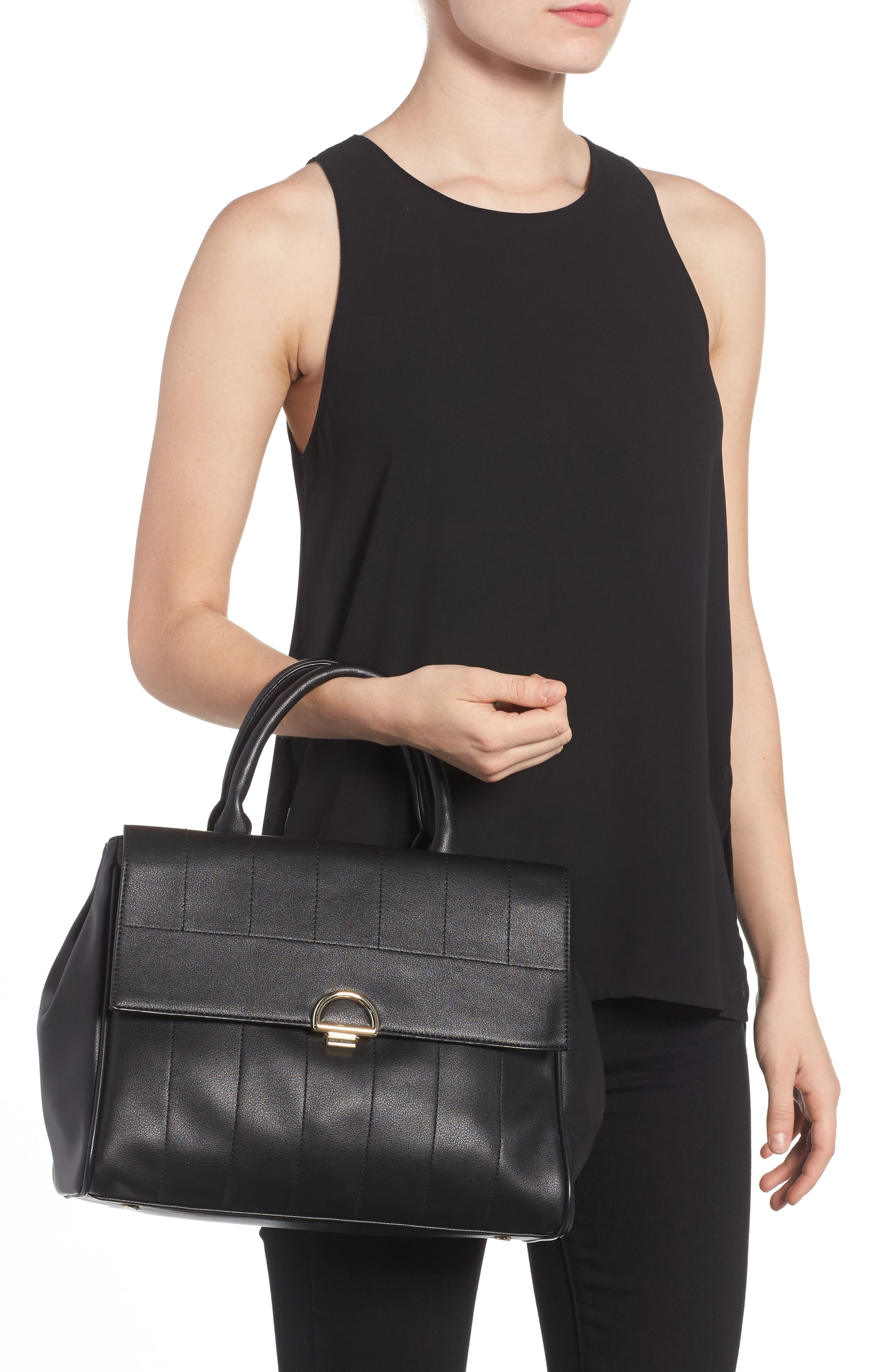 Sole Society Tracy Quilted Faux Leather Satchel, Alternate, color, 