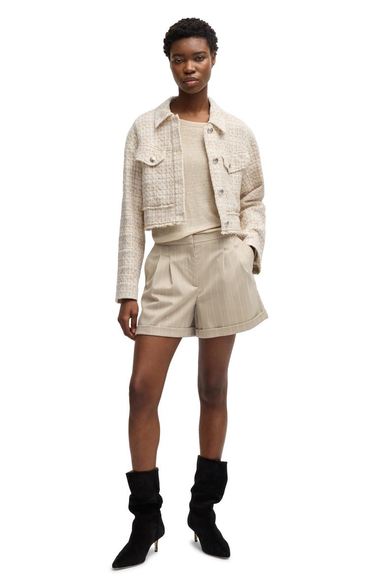 Tostie Pleated Pinstripe High Waist Shorts, Alternate, color, OPEN MISC