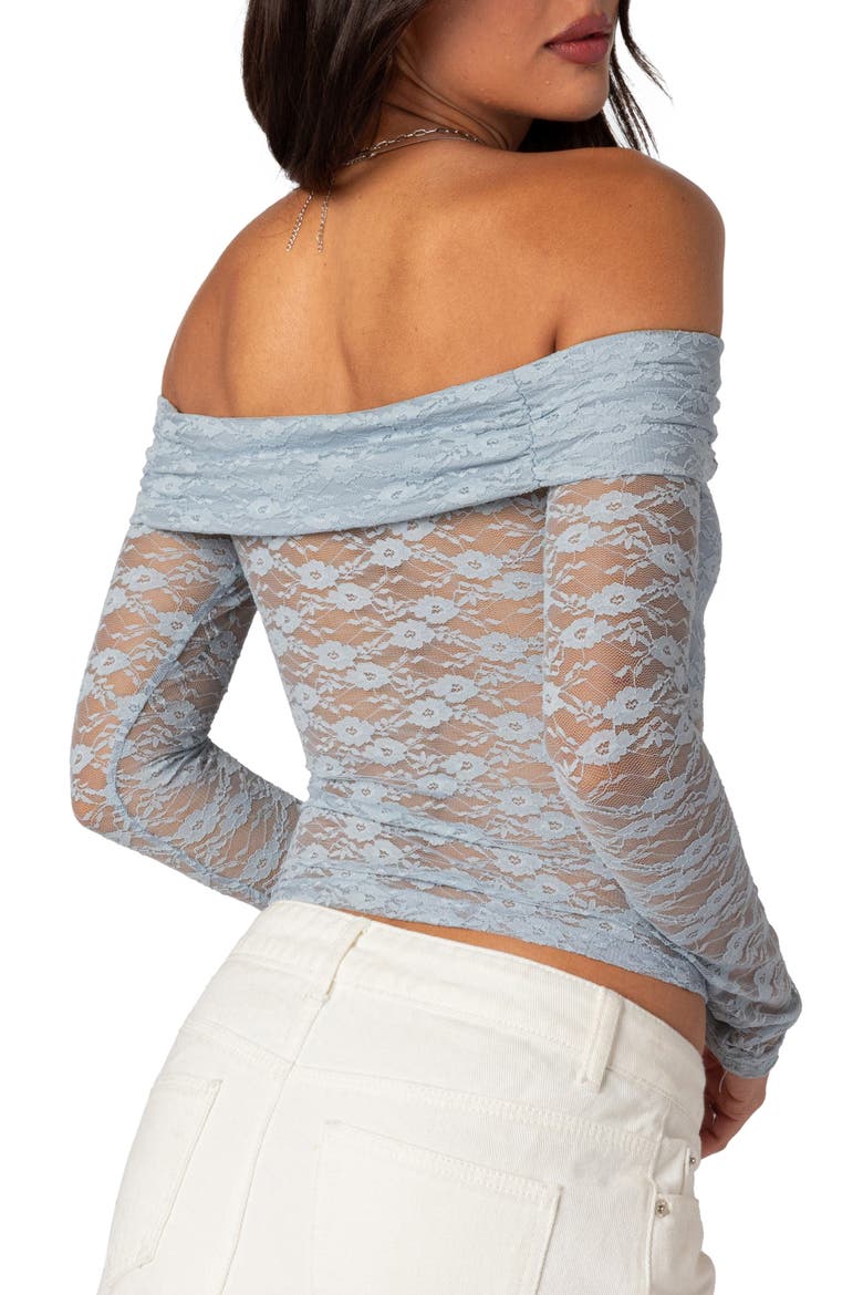 Elysia Foldover Lace Off the Shoulder Crop Top, Alternate, color, LIGHT-BLUE