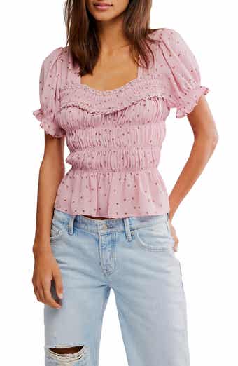 Free People Adore You Ruffle Puff Sleeve Peplum Top