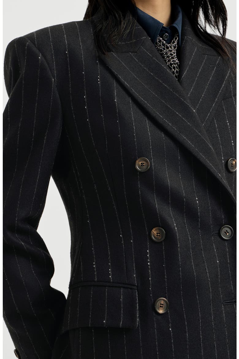 Comfort virgin wool dazzling chalk stripe blazer with monili, Alternate, color, Cobalt