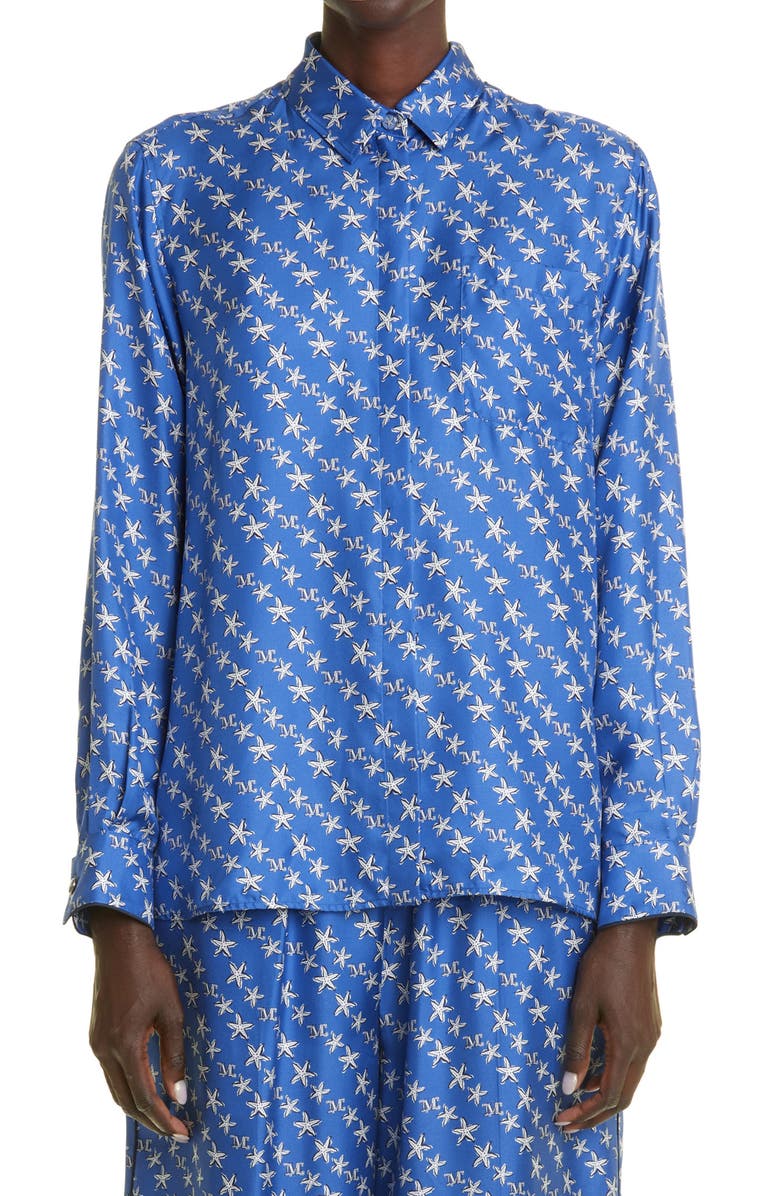 Max Mara London Starfish Print Silk Blouse, Main, color, 