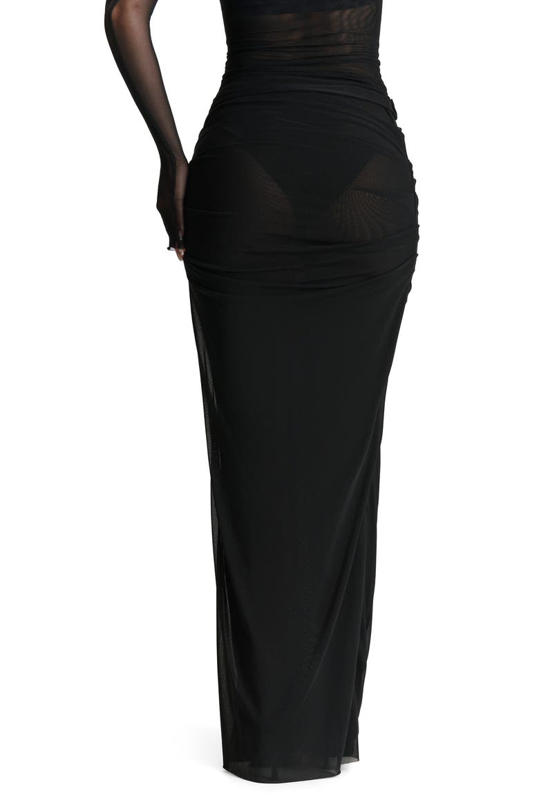 Ruched Mesh Skirt, Alternate, color, BLACK