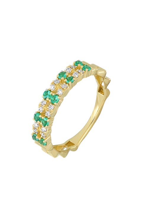 El Mar 18K Yellow Gold Emerald & Diamond Stackable Band Ring