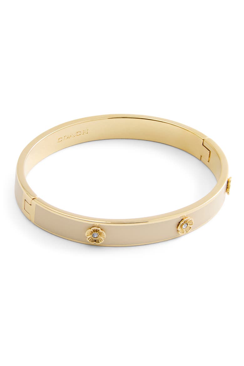 Tea Rose Enamel Hinged Bangle Bracelet, Alternate, color, WHITE/ GOLD