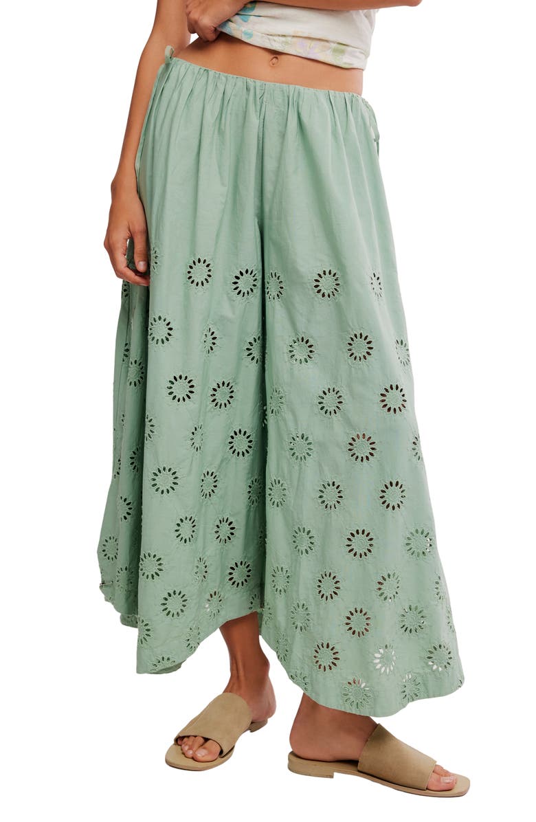 Free People Sweet Serenade Wide Leg Cotton Eyelet Pants, Main, color, Mermaids Tail
