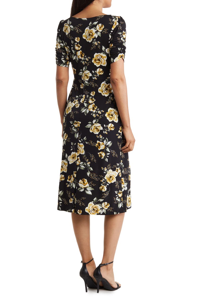 Connected Apparel Floral Print Pucker Sleeve Midi Dress, Alternate, color, 