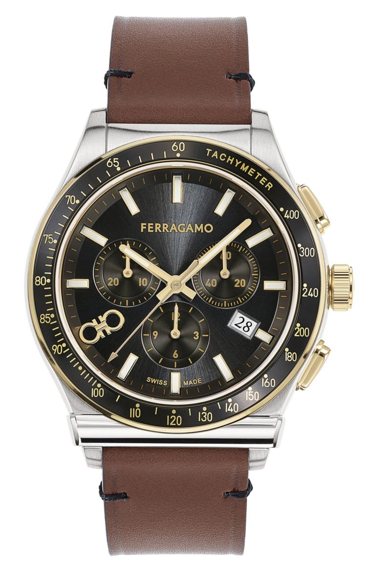 1927 Chronograph Leather Strap Watch, 42mm, Main, color, TWO TONE