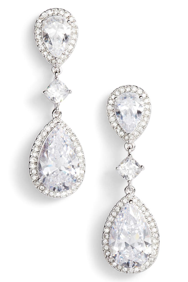 Cubic Zirconia Drop Earrings, Main, color, SILVER