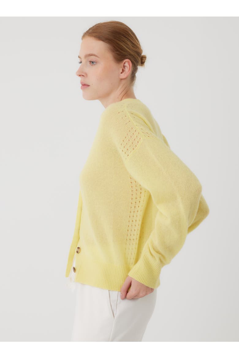 Cashmere Silk Pointelle Detail Long Sleeve V-Neck Cardigan, Alternate, color, LEMON