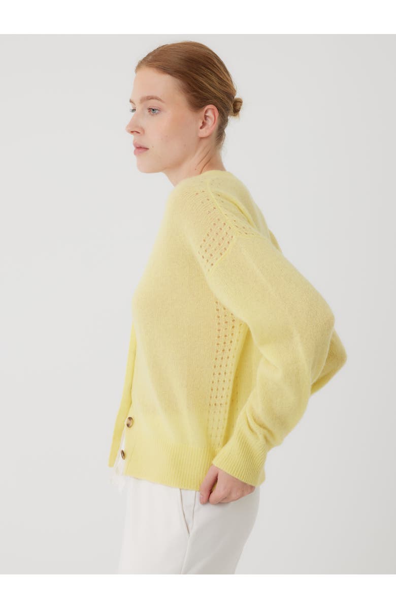 Majestic Filatures Cashmere Silk Pointelle Detail Long Sleeve V-Neck Cardigan, Alternate, color, Lemon